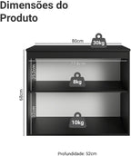 Madesa Balcão De Cozinha Suspenso Nice Preto 80cm 2 Portas