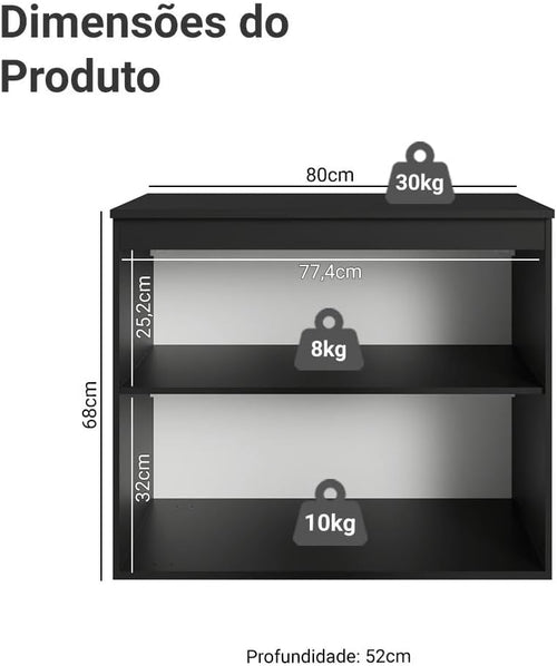 Madesa Balcão De Cozinha Suspenso Nice Preto 80cm 2 Portas