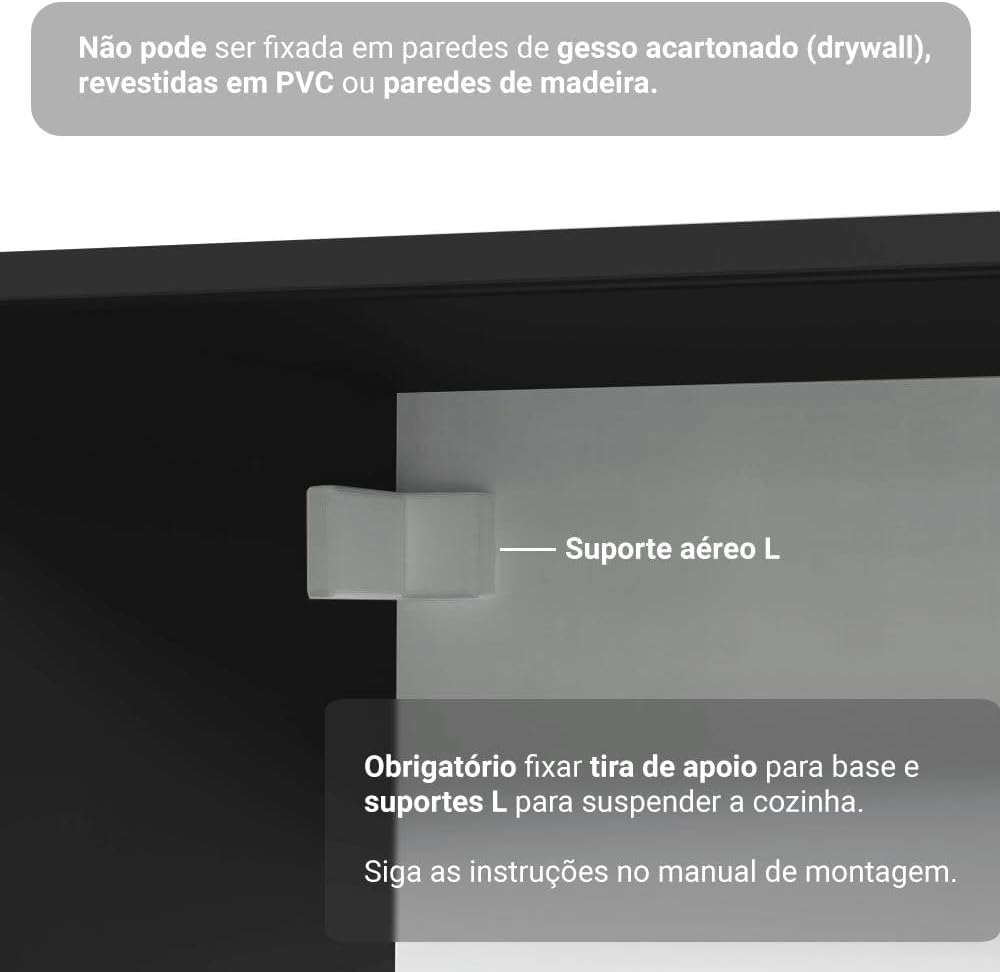 Madesa Balcão De Cozinha Suspenso Nice Preto 80cm 2 Portas