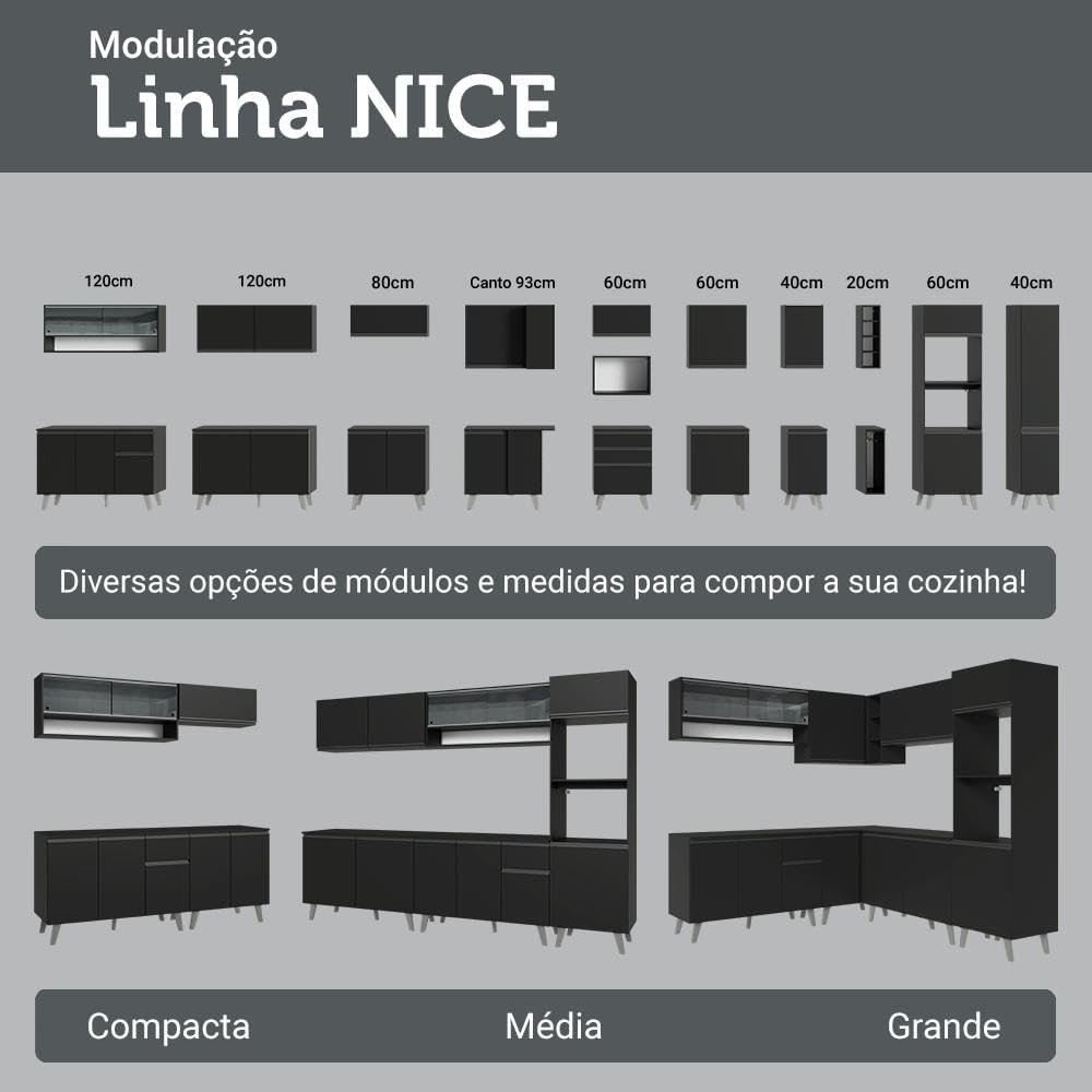 Madesa Balcão De Cozinha Suspenso Nice Preto 80cm 2 Portas