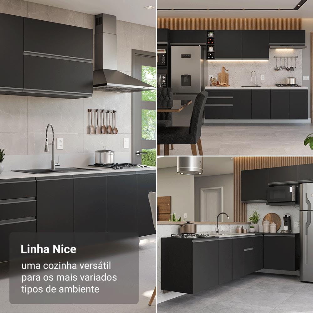 Madesa Balcão De Cozinha Suspenso Nice Preto 80cm 2 Portas
